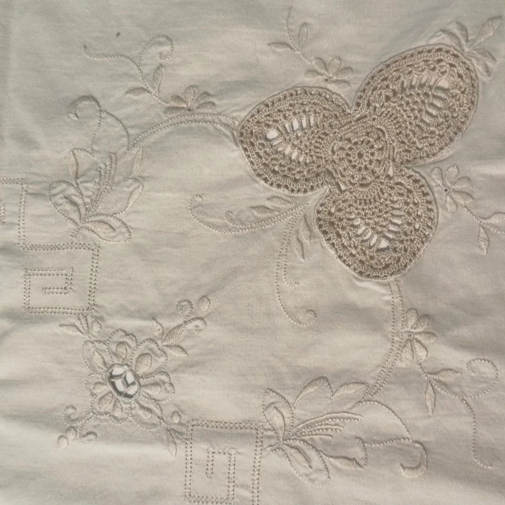 Vintage Tablecloth Embroidered Crochet Lace 60x96 Cream Victorian Cottagecore